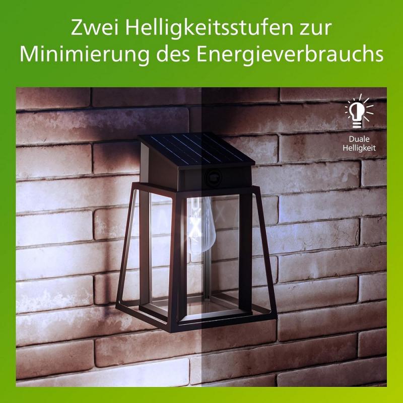 Philips Wandleuchte Lysin für den Außenbereich UltraEfficient Solar Schwarz - austauschbare Solarlampe, Bewegungssensor, 4000K neutralweißes Licht