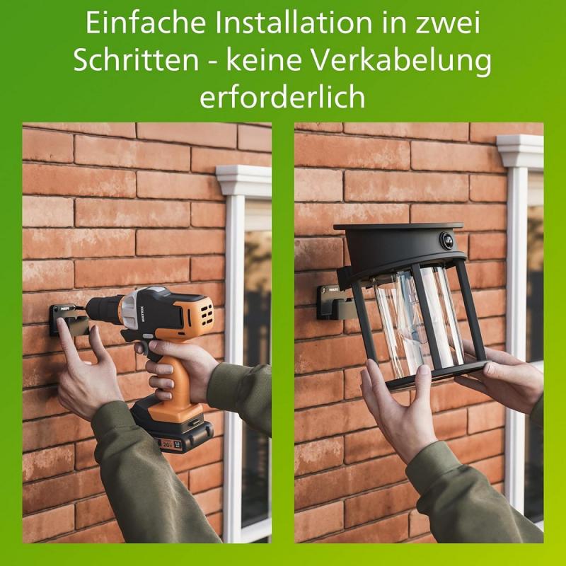 Philips ultra effiziente Solar Wandleuchte Geri in Schwarz mit Bewegungssensor IP44 warmweißes Licht