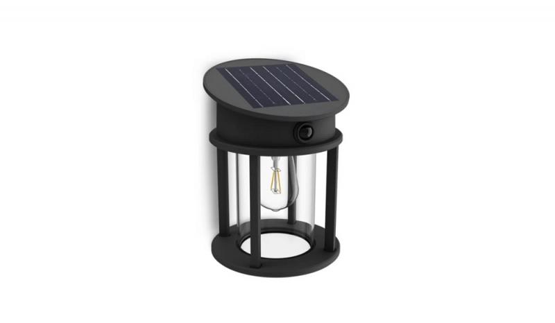 Philips Solar Außenwandleuchte Geri mit Bewegungsmelder Ultra Efficient Schwarz neutralweißes Licht IP44 - austauschbare Solarlampe