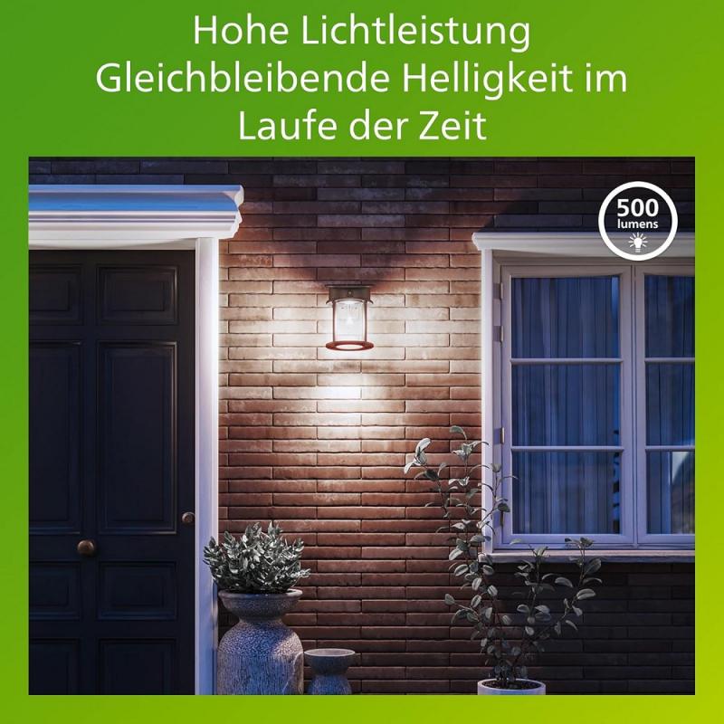 Philips Solar Außenwandleuchte Geri mit Bewegungsmelder Ultra Efficient Schwarz neutralweißes Licht IP44 - austauschbare Solarlampe
