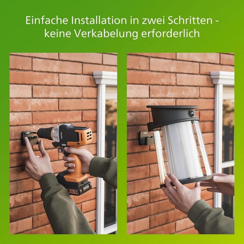 Philips Solar Wandleuchte Juda in Schwarz mit Bewegungsmelder neutralweißes Licht IP44