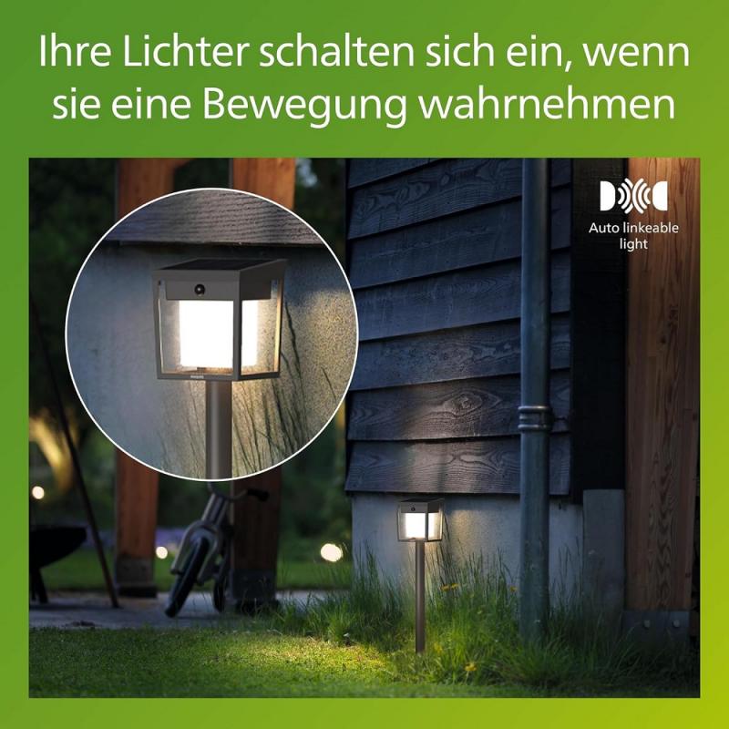 Philips Solar Wegeleuchte Blaise in Anthrazit mit Bewegungsmelder und Dämmerungssensor warmweißes Licht - Ultra-Efficient