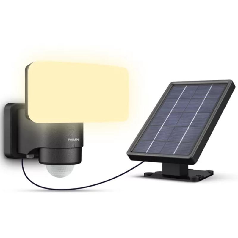 Philips ultraeffiziente Solar-Sicherheitsleuchte Tylus für den Außenbereich mit Sensor, warmweißes Licht, Schwarz