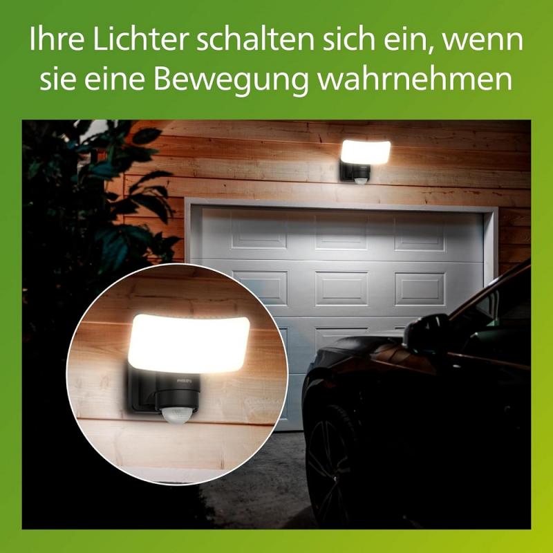Philips Wandleuchte Tylus Solar-Sicherheitsleuchte für den Außenbereich mit Sensor in Schwarz - Tagelslichtweißes Licht