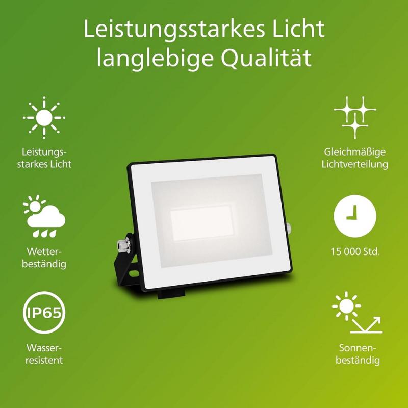 Philips Lois Flutlichtstrahler für den Außenbereich - 10 Watt, 3000K weißes Licht, Schwarz