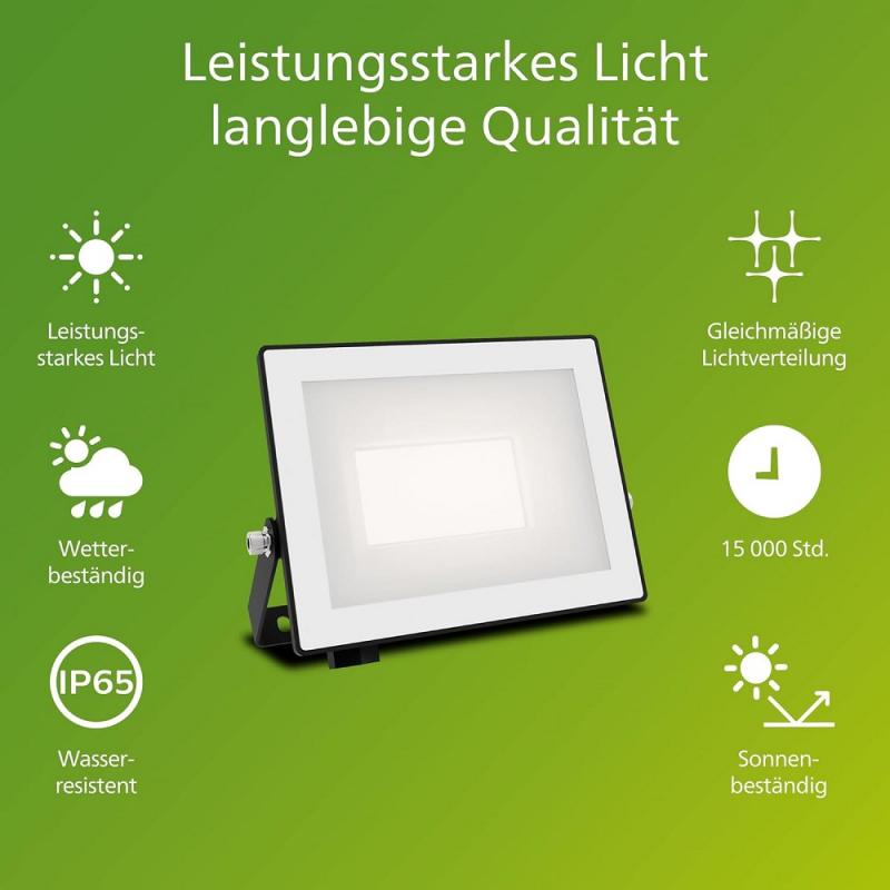 Philips Lois Flutlichtstrahler für den Außenbereich - 20 Watt, 3000K weißes Licht, Schwarz