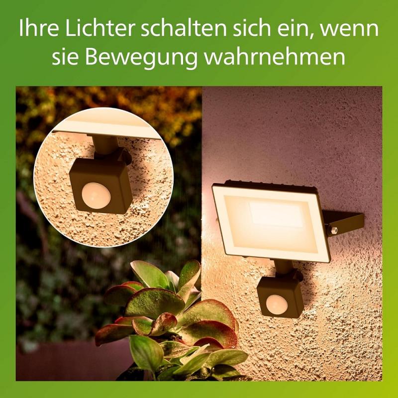Philips Lois Flutlichtstrahler mit Sensor für den Außenbereich - 20 Watt, 3000K weißes Licht, Schwarz
