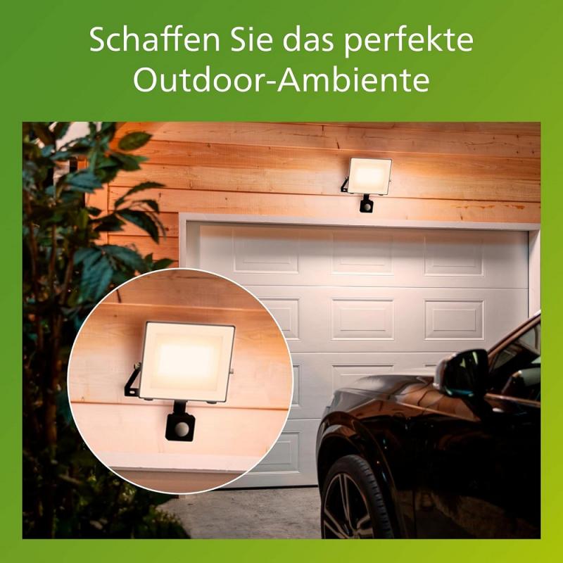 Philips Lois ultraeffizienter Flutlichtstrahler mit Dämmerungssensor für den Außenbereich - 14 Watt, 3000K warmweißes Licht, Anthrazit