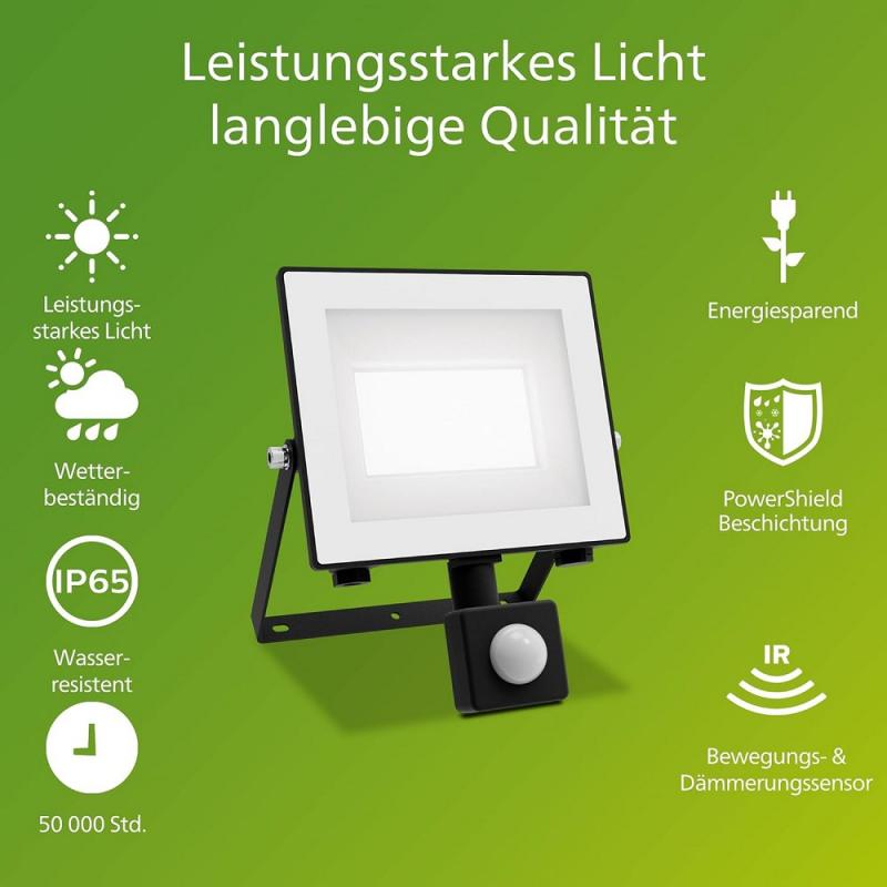 Philips Lois ultraeffizienter Flutlichtstrahler mit Dämmerungssensor für den Außenbereich - 14 Watt, 5000K Tageslichtweiß, Anthrazit