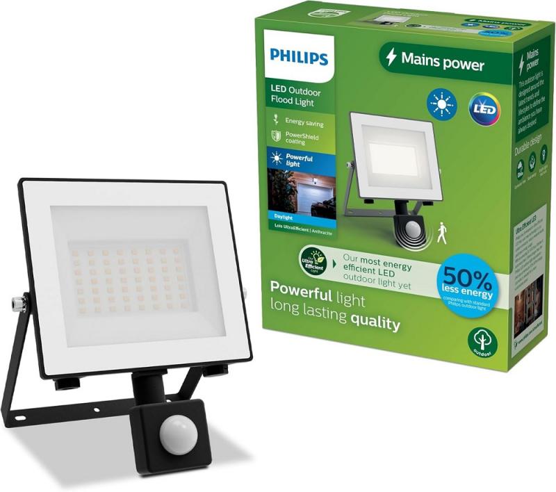 Philips Lois ultraeffizienter Flutlichtstrahler mit Dämmerungssensor für den Außenbereich - 14 Watt, 5000K Tageslichtweiß, Anthrazit