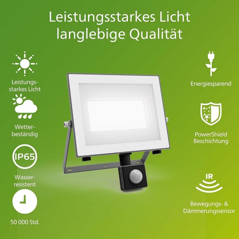 Philips Lois ultraeffizienter Flutlichtstrahler für den Außenbereich - 24 W, 5000K Tageslicht, Anthrazit
