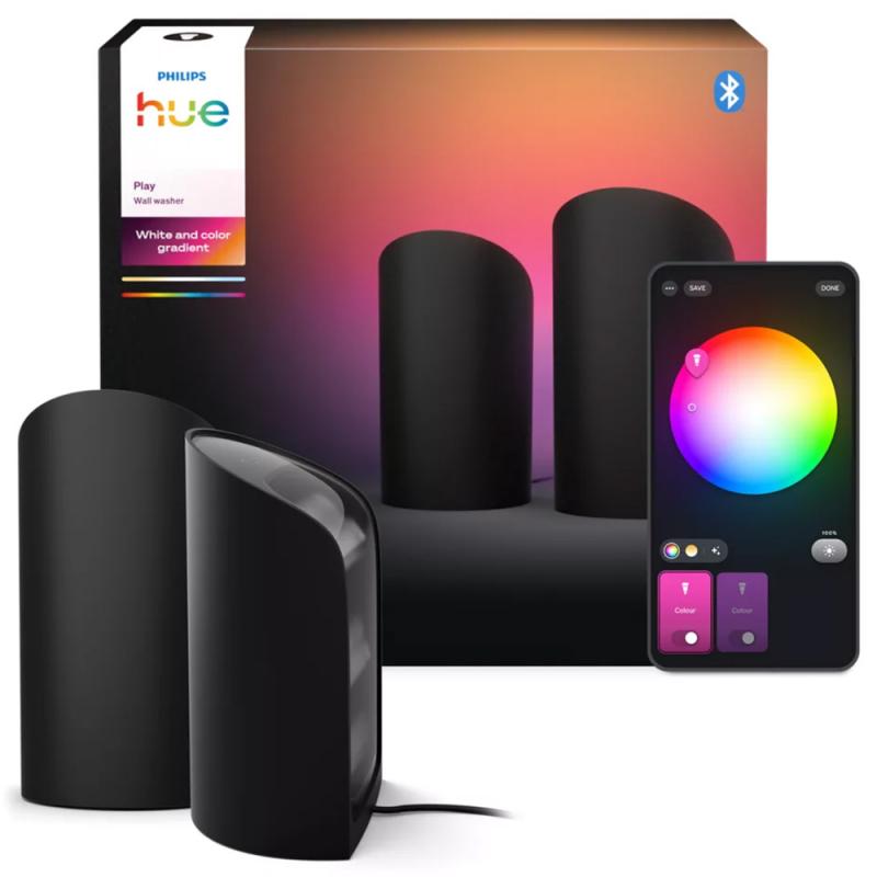 2er Set Philips Hue Play Wallwasher Tischleuchte RGB in Schwarz