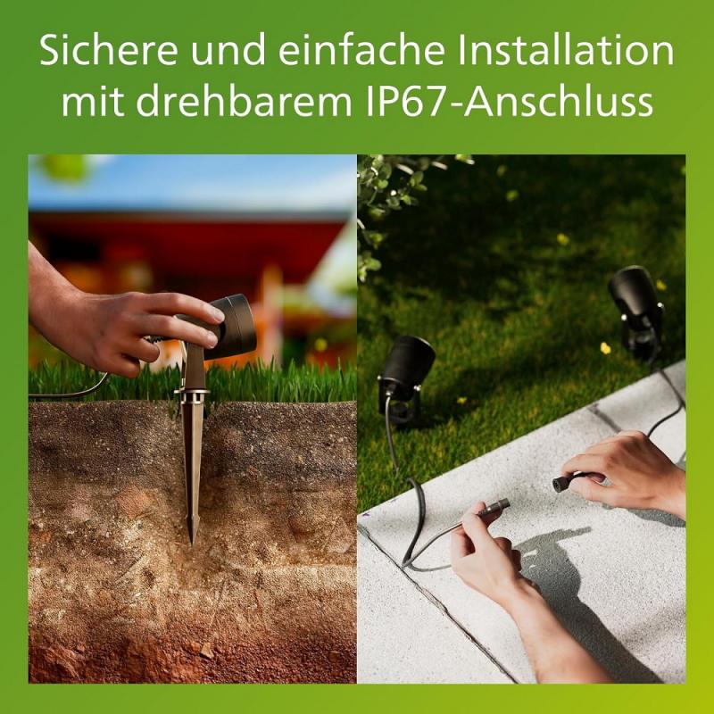 Philips 3er Set GardenLink Niedervolt-Spot Reuel Erweiterung in Schwarz warmweißes Licht IP44
