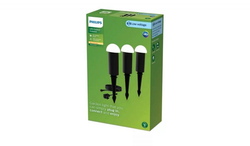Philips 3er-Set Outdoor GardenLink Niedervolt-Sockelleuchtein schwarz IP67 wasserfest - warmweißes Licht