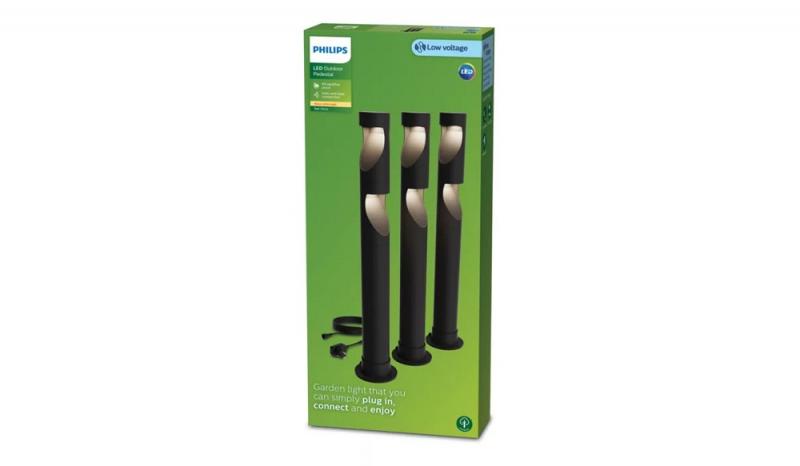 Philips 3er-Set Desi Outdoor GardenLink Niedervolt-Sockelleuchtein schwarz IP67 wasserfest - warmweißes Licht