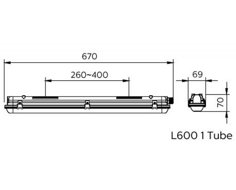 60cm Philips Ledinaire Feuchtraumleuchte Leergehäuse WT050C für 1 x T8 LED-Röhre