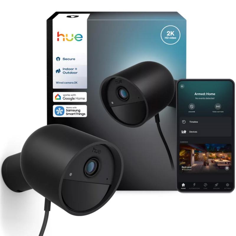 Philips Hue Secure kabelgebundene Smart Home Überwachungskamera Full HD Video drinnen oder draußen schwarz