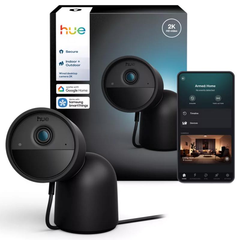 Philips Hue Secure kabelgebundene Smart Home Überwachungskamera mit Standfuß Full HD Video schwarz