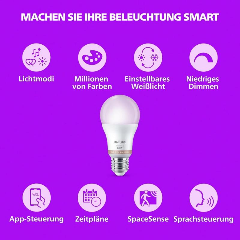 PHILIPS WiZ Smart LED RGB A60 12,5W wie 100W E27 1521lm 2200–6500K Matter dimmbar
