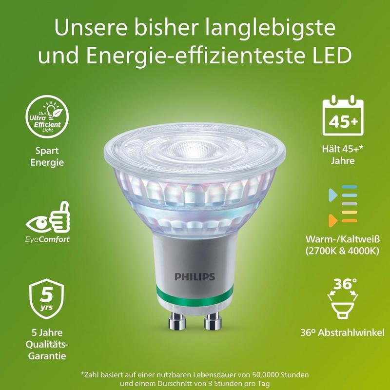  Philips LED GU10 Strahler nur 1,2W wie 35W neutralweißes Licht 4000K Ultra Efficient Strahlwinkel von 36°