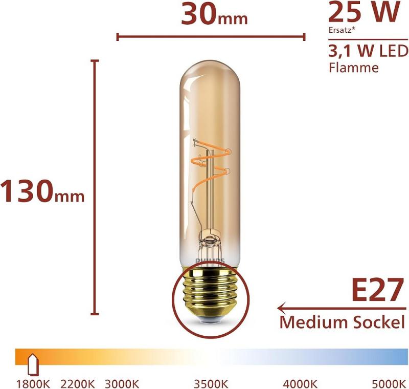 Philips LED E27 Spiral Vintage 3.1W 270lm 1800K Bernstein dimmbar