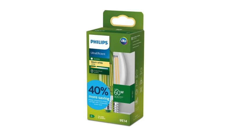 Philips E14 LED Filament-Kerzenlampe 3,8W wie 60W warmweisses Licht Ultra Efficient