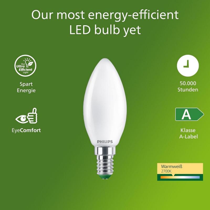 Philips E14 LED Frosted Kerzenlampe 3,8W wie 60W warmweisses Licht Ultra Efficient