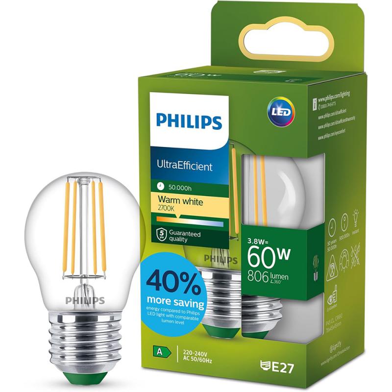 Philips E27 LED Lampe Tropfenform matt 3,8W wie 60W warmweisses Licht Ultra Efficient
