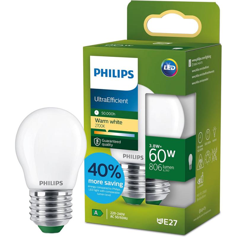 Philips E27 LED Lampe Tropfenform matt 3,8W wie 60W warmweisses Licht Ultra Efficient