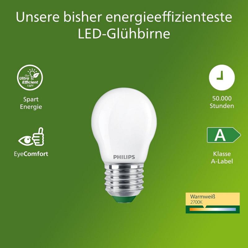 Philips E27 LED Lampe Tropfenform matt 3,8W wie 60W warmweisses Licht Ultra Efficient