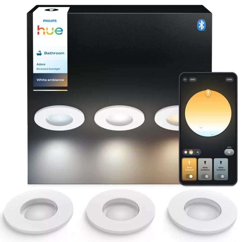 3er Set Philips Hue White Ambiance LED Einbauleuchte Adore in Weiß Bluetooth & ZigBee IP44 Bad geeignet