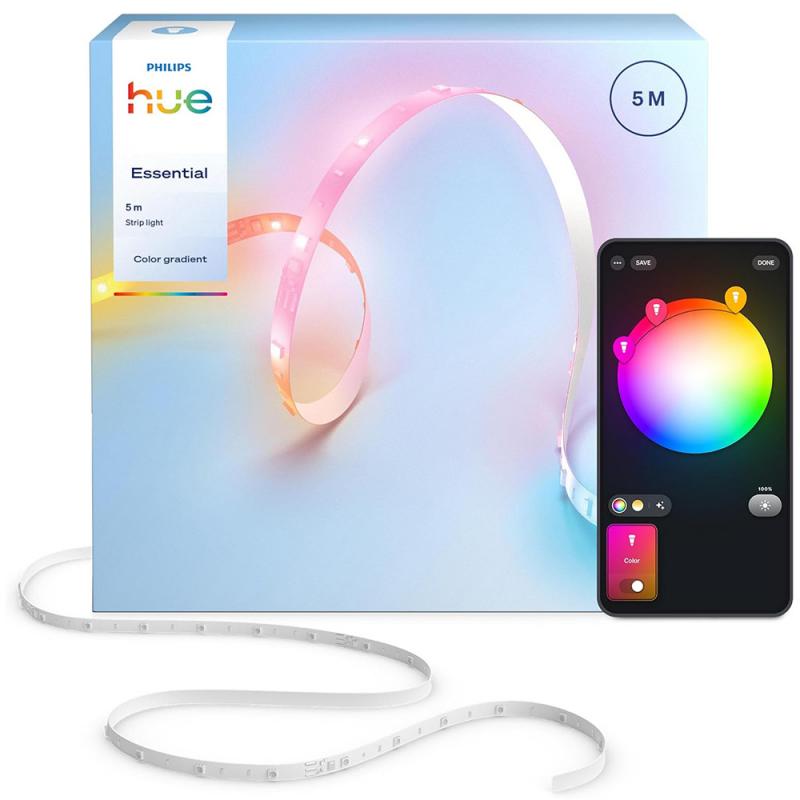Philips Hue Essential 5-Meter-LED-Lightstrip, RGB, flexible Innenbeleuchtung, App- und Sprachsteuerung, kompatibel mit Alexa, Google Assistant und Apple Home
