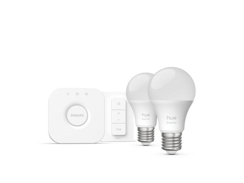 Basis Starter-Set Philips Hue Essential  2 x E27 LED Lampe 8W wie 60W  RGBW + Dimmer Switch + Bridge