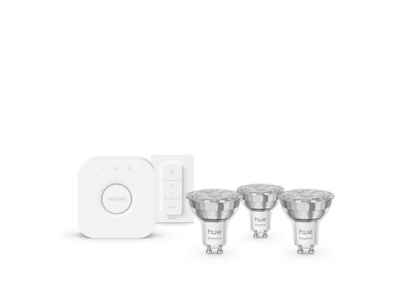 Philips Hue Basis Starter-Set 3 x GU10 White & Color Ambiance Essential Spot 4,7W wie 50W RGBW 36 Grad + Bridge + Dimmschalter