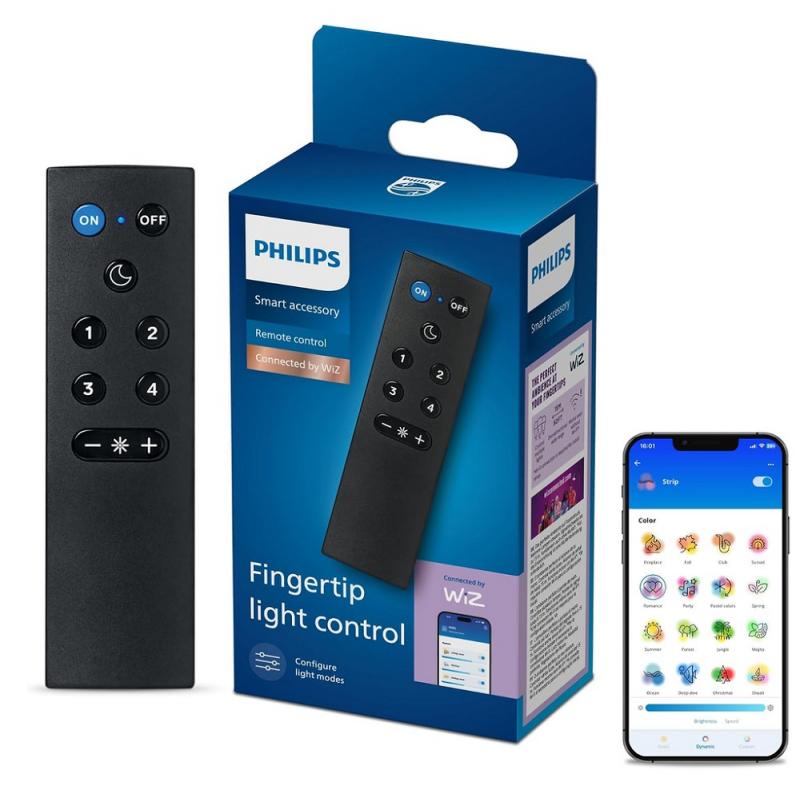 Philips WiZ Smart Home Fernbedienung – 9 Tasten, dimmbar, 4 Lichtszenen, Nachtlicht, Schwarz