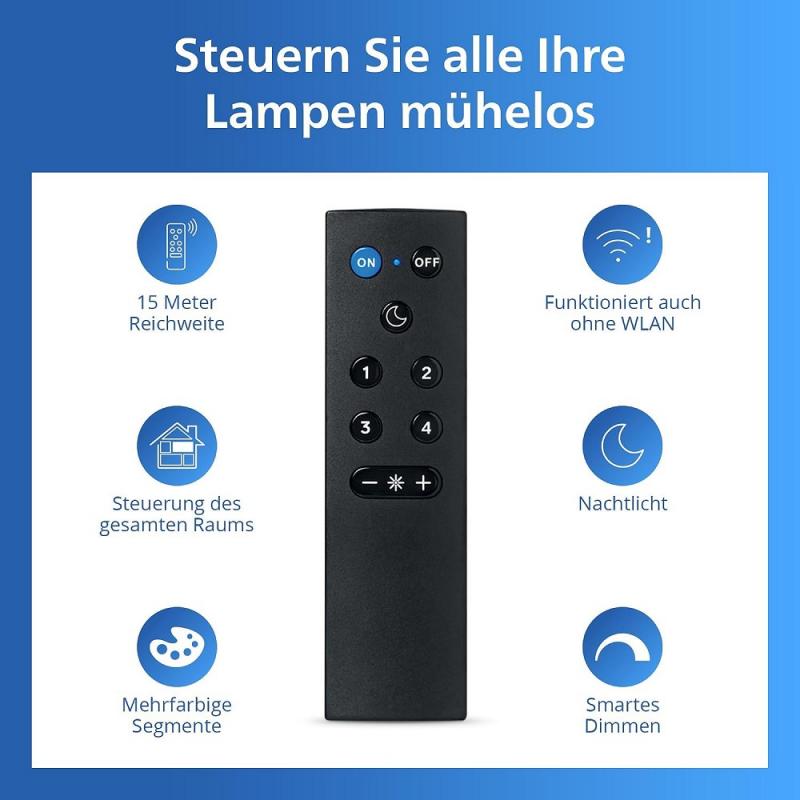 Philips WiZ Smart Home Fernbedienung – 9 Tasten, dimmbar, 4 Lichtszenen, Nachtlicht, Schwarz