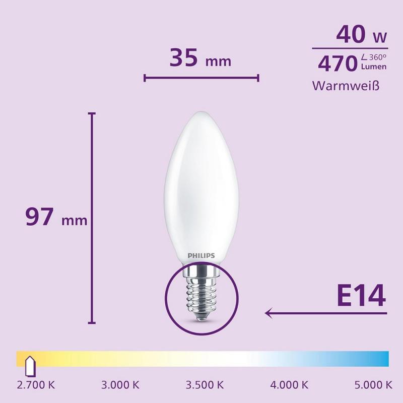 3er Set Philips LED Kerzenlampe B35 E14 4W 470lm 2700K Frosted – wie 40 Watt