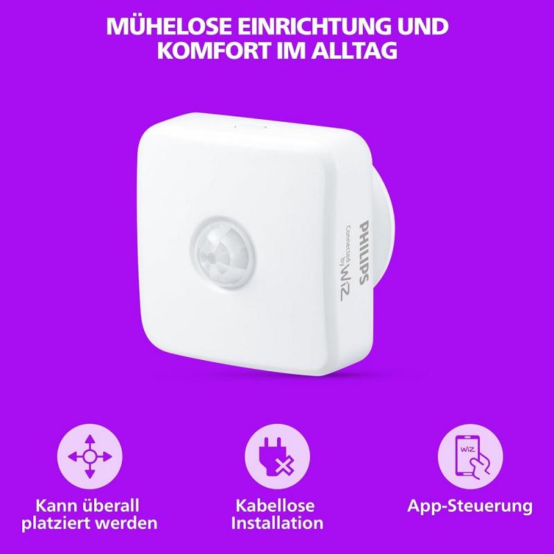 Philips Smart Connected by WiZ Bewegungsmelder – 120°, 3 m, batteriebetrieben, kabellos, Weiß
