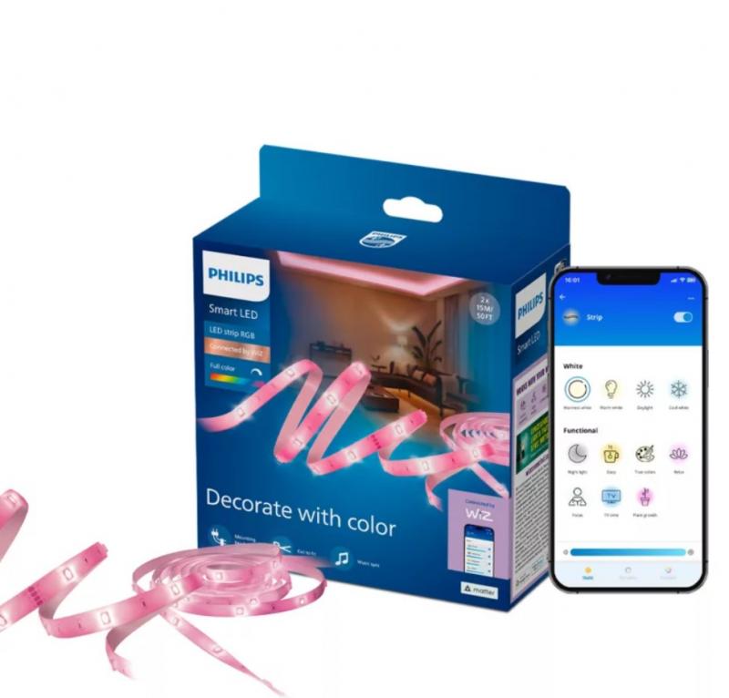 Philips WiZ Smart LED RGB Lichtstreifen 22W 30m 2x15m dimmbar WLAN Bluetooth Matter