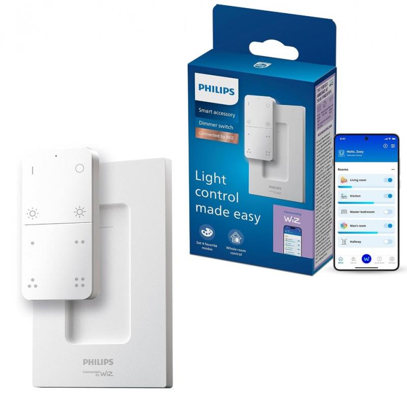 Philips WiZ Smart Dimmer Switch – Kabelloser Dimmschalter mit 8 Tasten, 4 Lichtszenen, Weiß