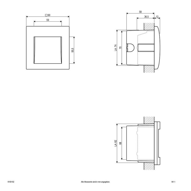 EVN LED Wandeinbauleucht für innen & außen grau IP65 1W 3000K warmweißes Licht zur Treppenbeleuchtung