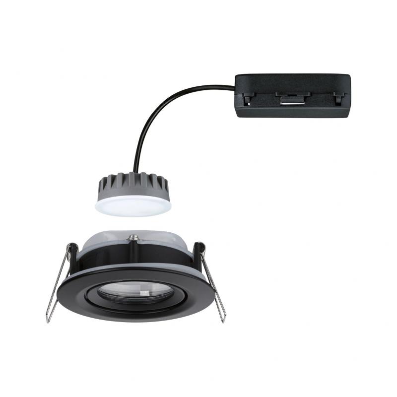Paulmann 92459 LED Einbauleuchte Nova Plus Coin Einzelleuchte schwenkbar IP65 rund 93mm 30° Coin 6W 470lm 230V dimmbar 2700K Schwarz matt
