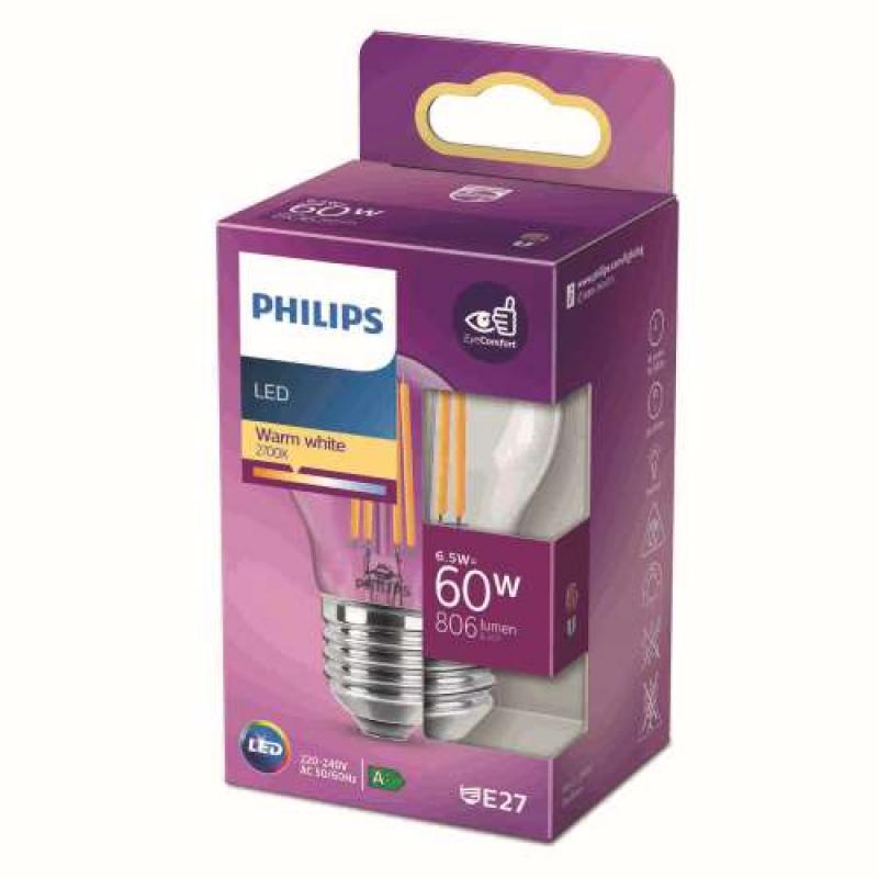 PHILIPS E27 LED Tropfen Lampe klar mit Filamentfäden 6.5W wie 60W warmweisses Licht