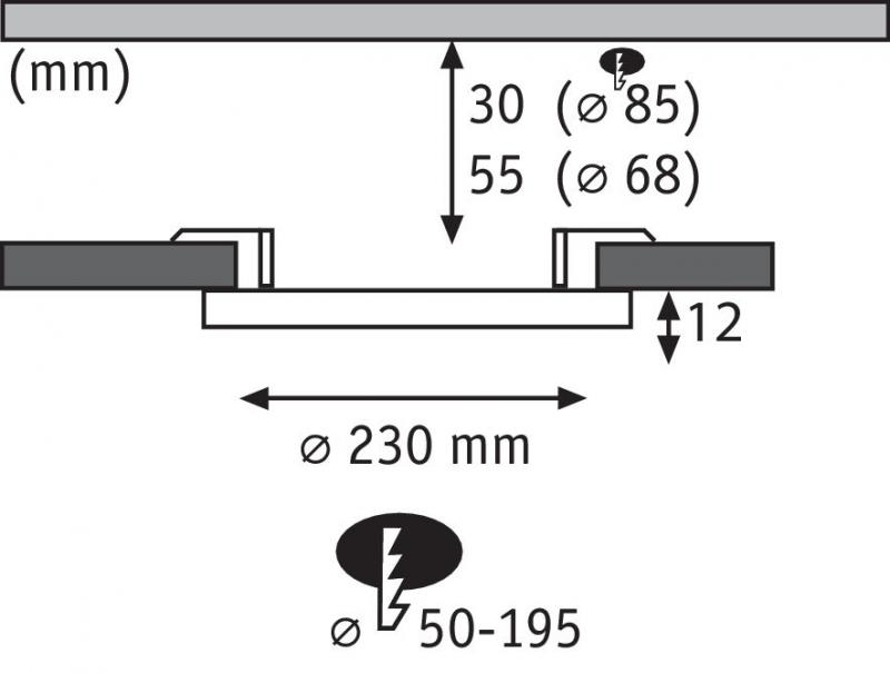 Anpassbares Paulmann 93052 Einbau LED-Panel AREO VariFit IP44 16W 3000K 3Step dim chrom 230mm