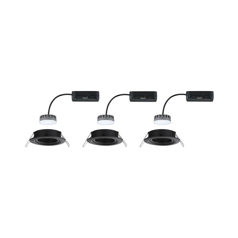 Paulmann 93080 LED Einbauleuchte Nova Plus Coin Basisset modern schwenkbar rund 84mm 50° Coin 6W dimmbar warmweiß Schwarz matt
