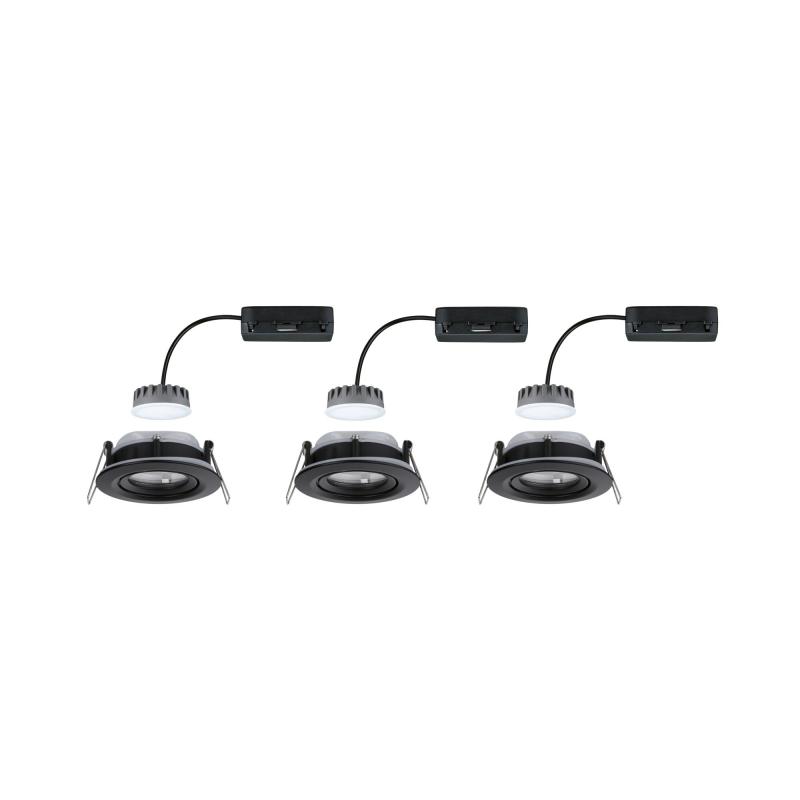 Paulmann 93082 LED Einbauleuchte Nova Plus Coin Basisset modern IP65 rund  6W dimmbar warmweiß Schwarz matt