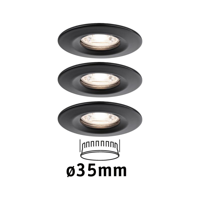 Paulmann 93084 LED Einbauleuchte Nova Mini Coin Basisset modern starr rund 66mm Coin 3x4W warmweiß Schwarz matt