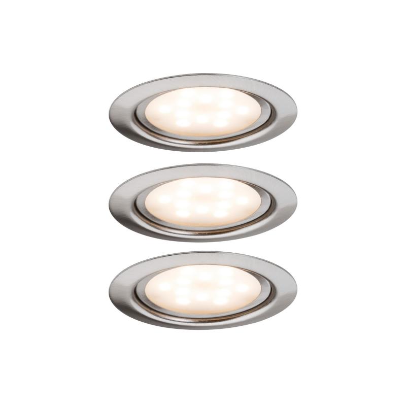 Paulmann 93553 Möbel Einbauleuchte Set LED 3x4.5W /350mA 65mm Eisen gebürstet/Metall