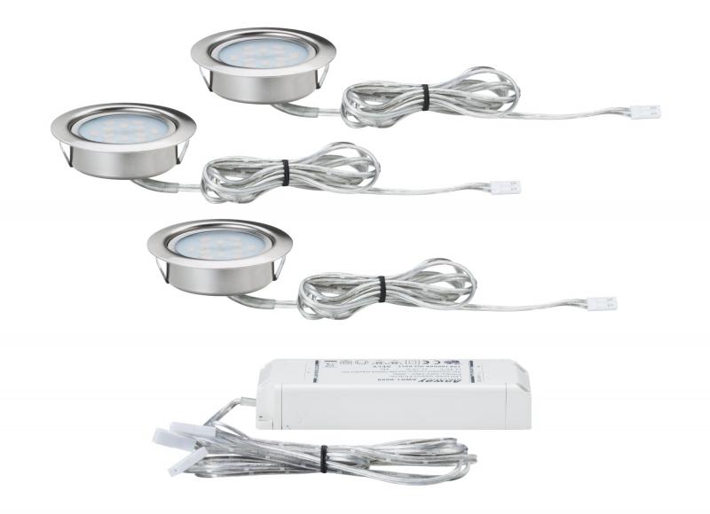Paulmann 93553 Möbel Einbauleuchte Set LED 3x4.5W /350mA 65mm Eisen gebürstet/Metall