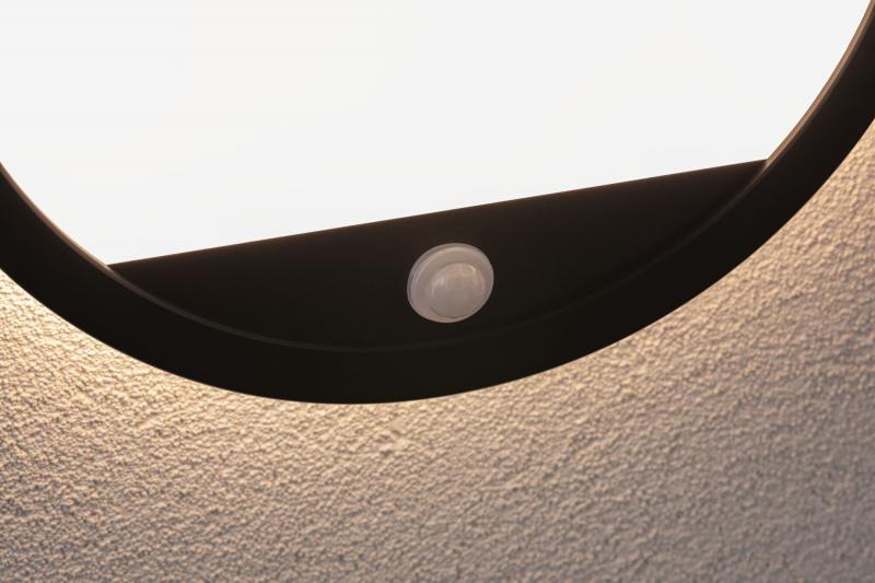 Paulmann 94664 LED Außenpanel Lamina Backlight Bewegungsmelder seewasserresistent Spritzwasser geschützt rund 280mm warmweiß 14,5W Schwarz Kunststoff